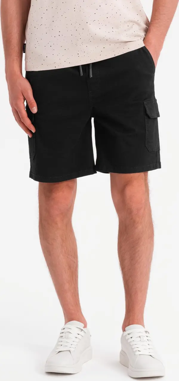 Ombre Ombre Men's cotton cargo shorts with elastic waistband - black