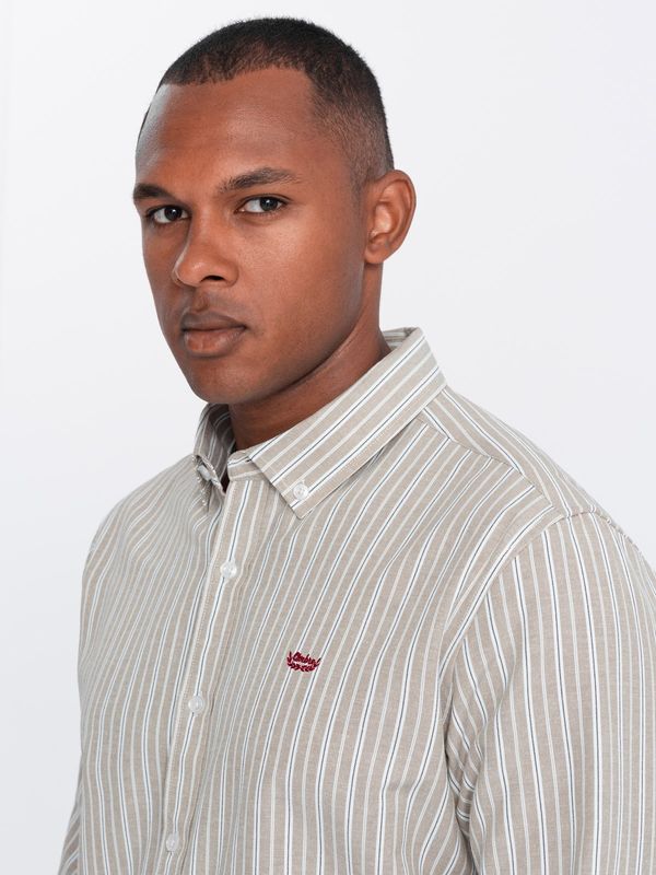 Ombre Ombre Men's cotton REGULAR FIT shirt with fine stripes - beige