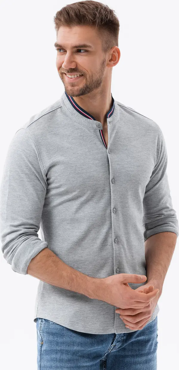 Ombre Ombre Men's cotton SLIM FIT shirt with collared collared shirt - grey