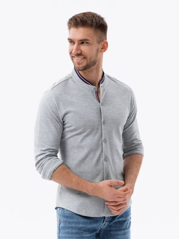 Ombre Ombre Men's cotton SLIM FIT shirt with collared collared shirt - grey