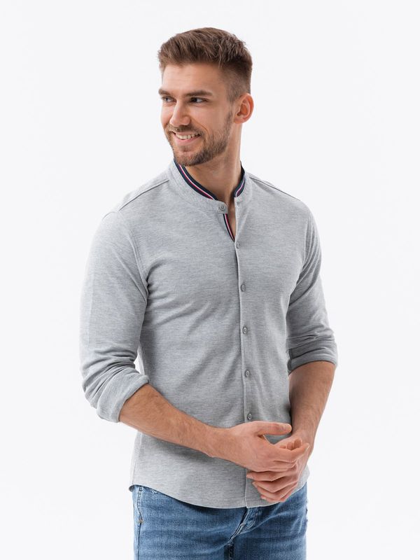 Ombre Ombre Men's cotton SLIM FIT shirt with collared collared shirt - grey