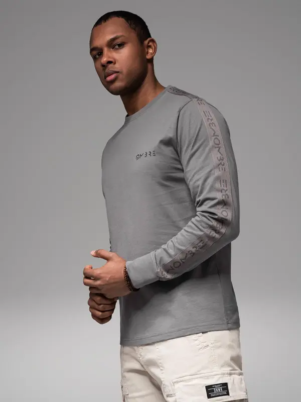 Ombre Ombre Men's cotton U-neck longsleeve with piping and chest print - grey