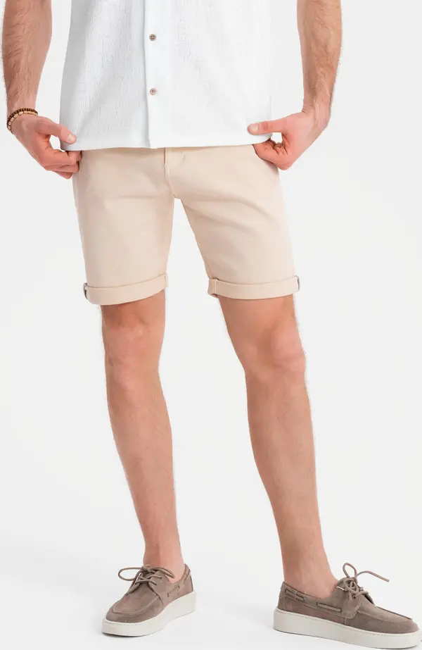 Ombre Ombre Men's denim classic shorts with rolled up leg - cream