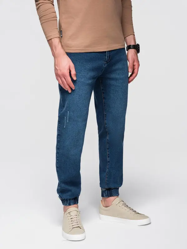 Ombre Ombre Men's denim JOGGERS pants with classic bandage - blue
