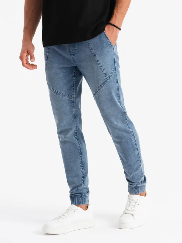 Ombre Ombre Men's denim joggers with asymmetrical stitching - blue