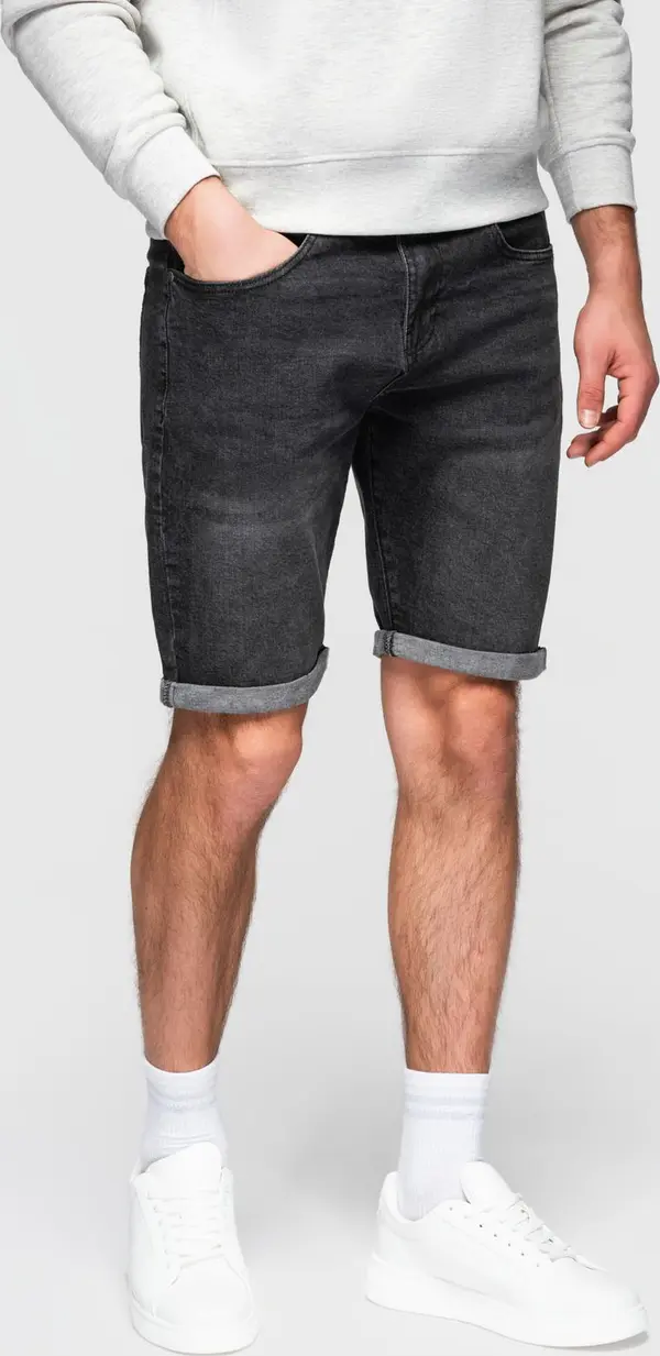 Ombre Ombre Men's denim shorts with rolled up leg - black