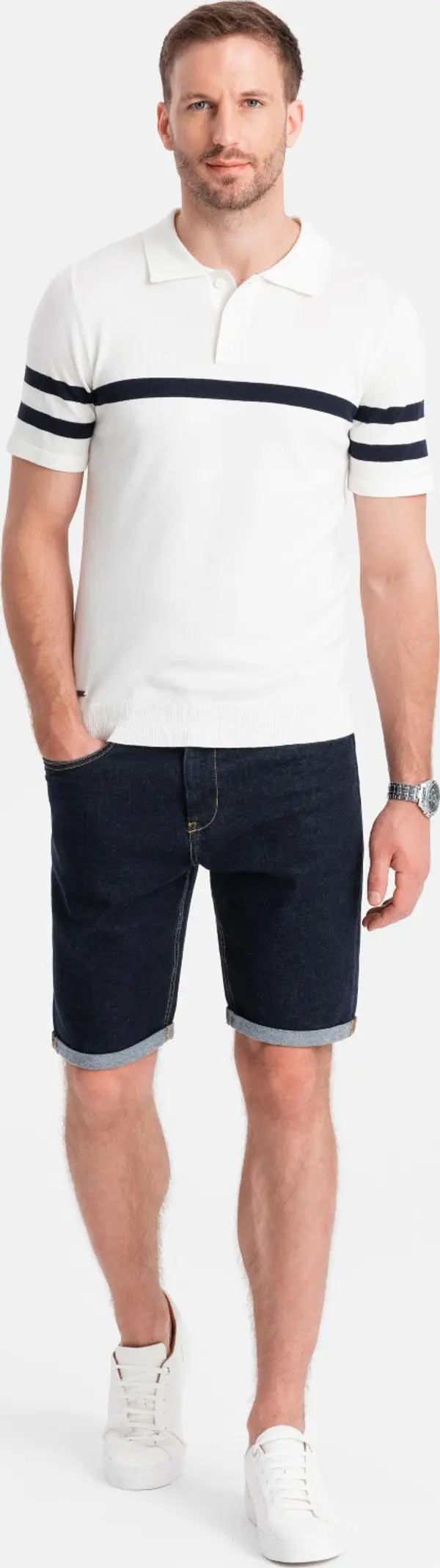 Ombre Ombre Men's denim shorts with rolled up legs - navy blue