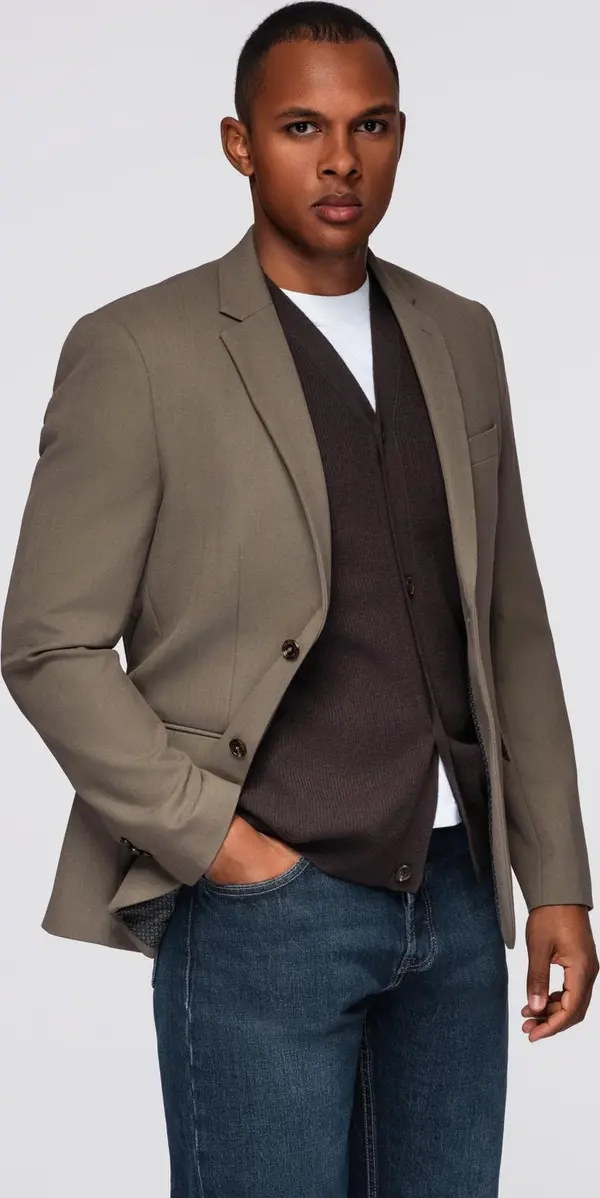Ombre Ombre Men's elegant SLIM FIT jacket with rayon - olive