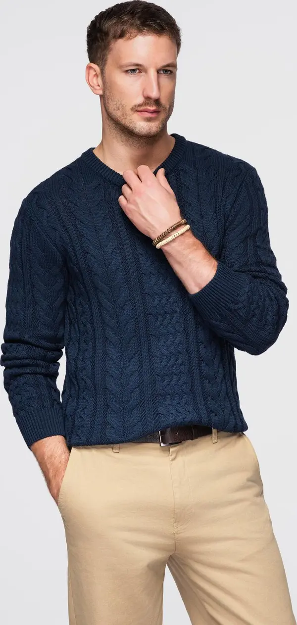 Ombre Ombre Men's elegant sweater with interesting weave - navy blue