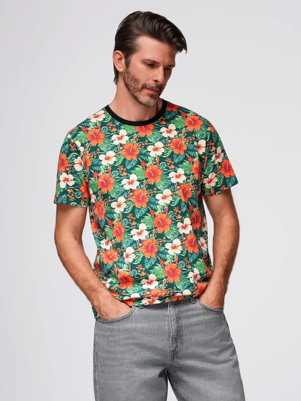 Ombre Ombre Men's full print floral pattern cotton t-shirt - black