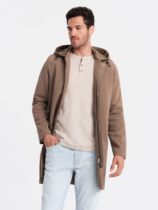 Ombre Ombre Men's hooded coat in fine stripe - coffee