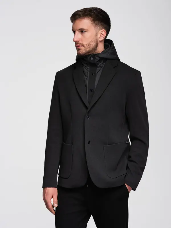 Ombre Ombre Men's jacket with high collar and hood - black