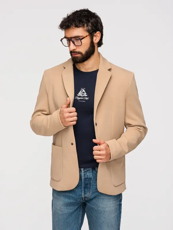 Ombre Ombre Men's jacket with high collar and hood - light brown