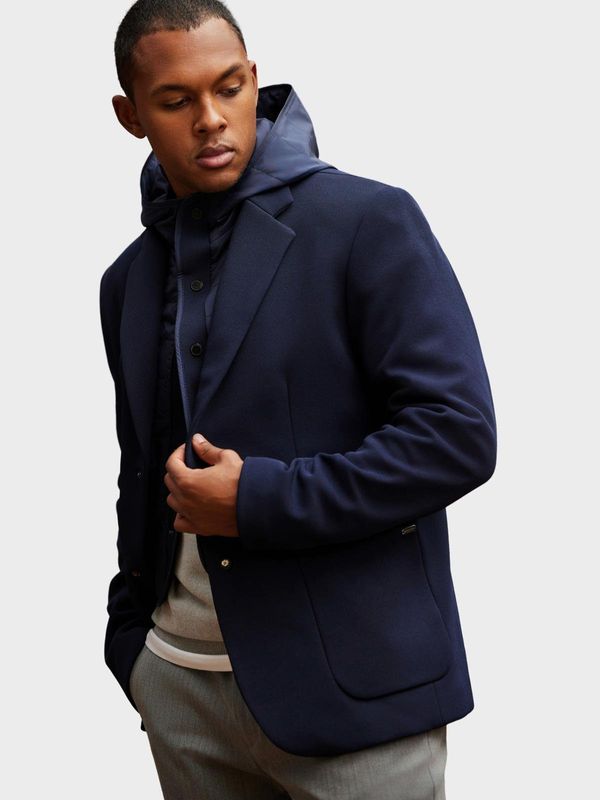 Ombre Ombre Men's jacket with hooded lining and high collar - navy blue