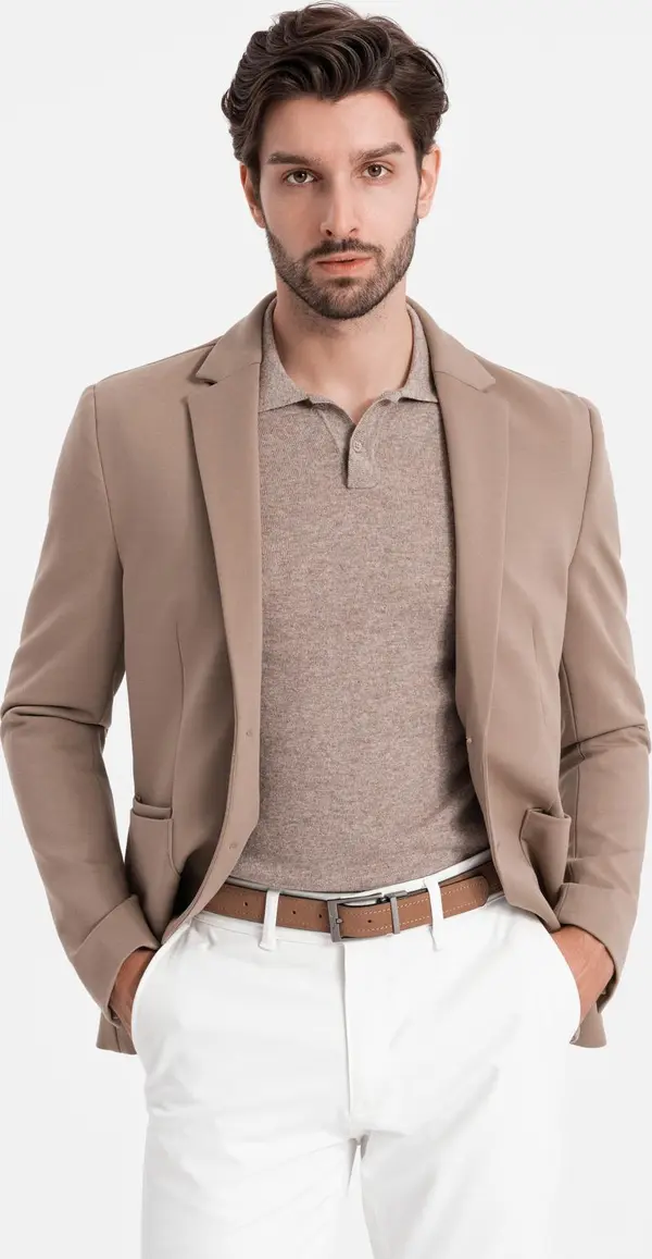Ombre Ombre Men's jacket with patch pockets - dark beige