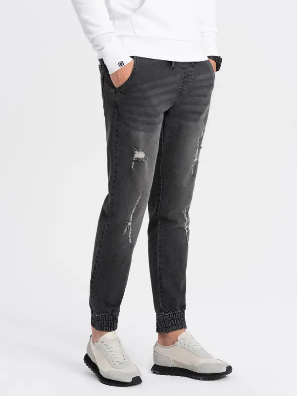 Ombre Ombre Men's JOGGER denim pants with rubbing - black
