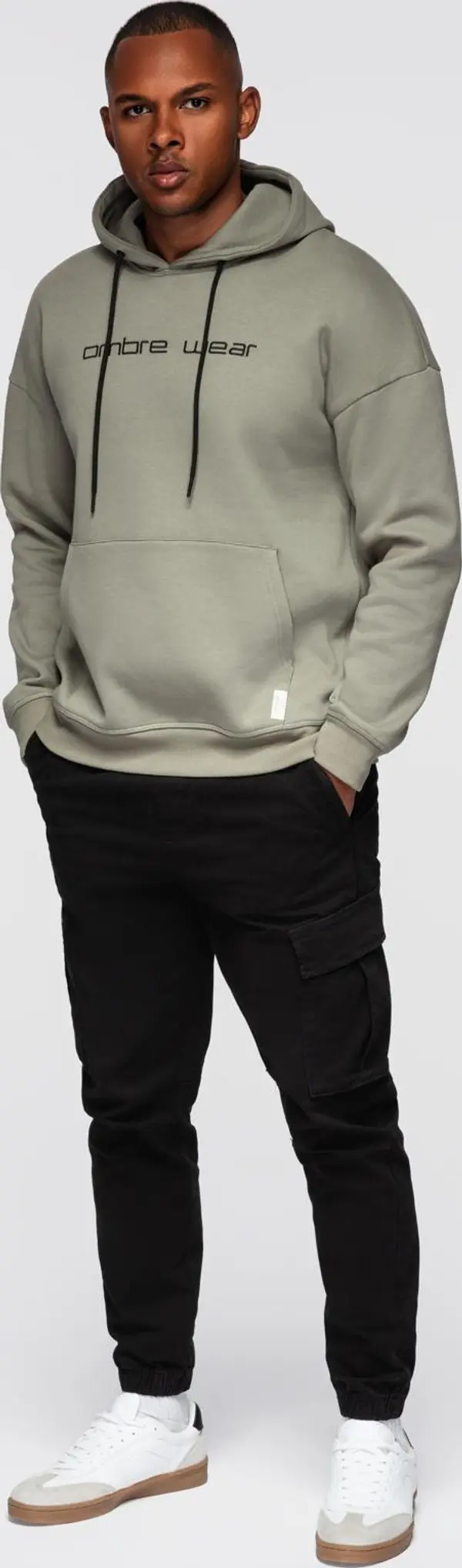 Ombre Ombre Men's kangaroo sweatshirt with embroidery and hood - khaki