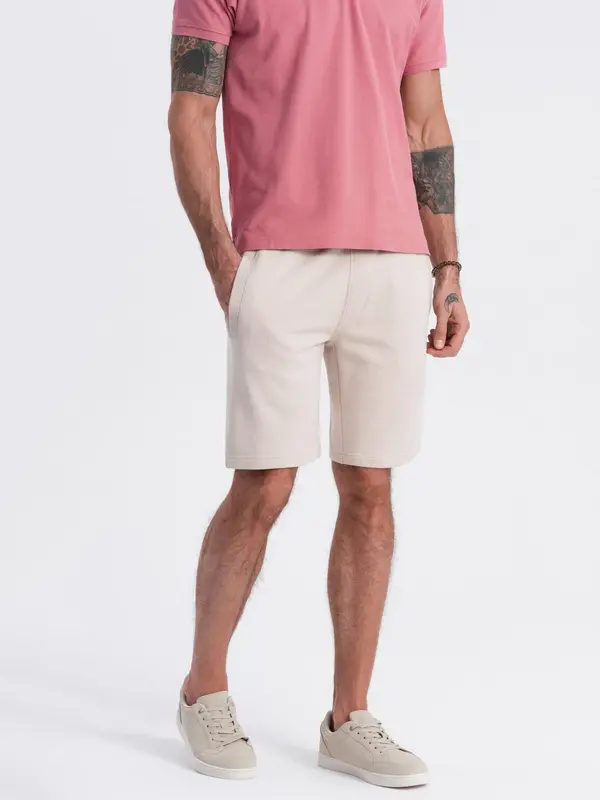 Ombre Ombre Men's knit shorts with drawstring and pockets - light beige