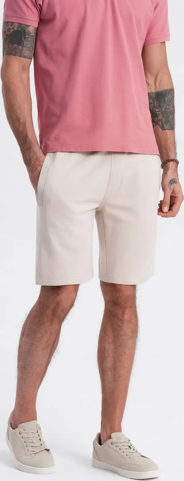 Ombre Ombre Men's knit shorts with drawstring and pockets - light beige