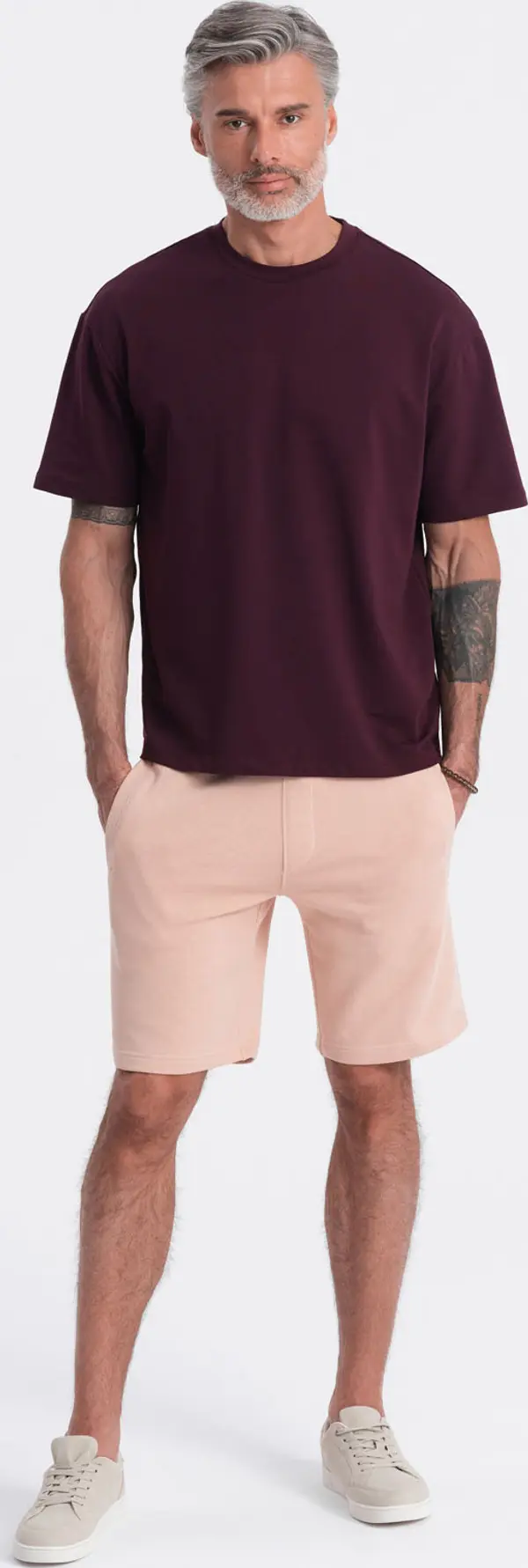 Ombre Ombre Men's knit shorts with drawstring and pockets - powder pink