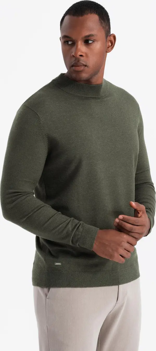 Ombre Ombre Men's knitted half turtleneck with viscose - dark olive