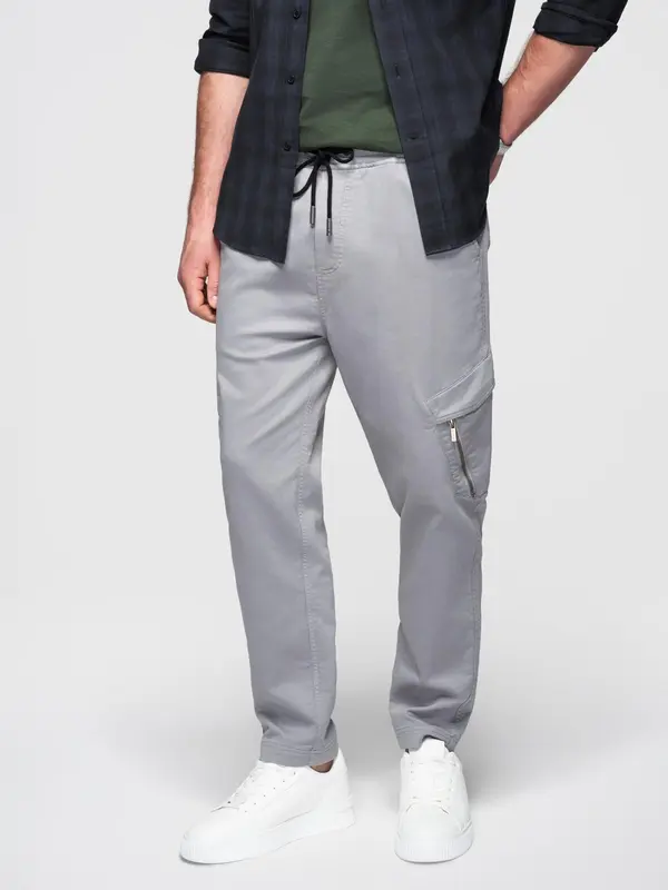 Ombre Ombre Men's knitted joggers with cargo pockets - light grey