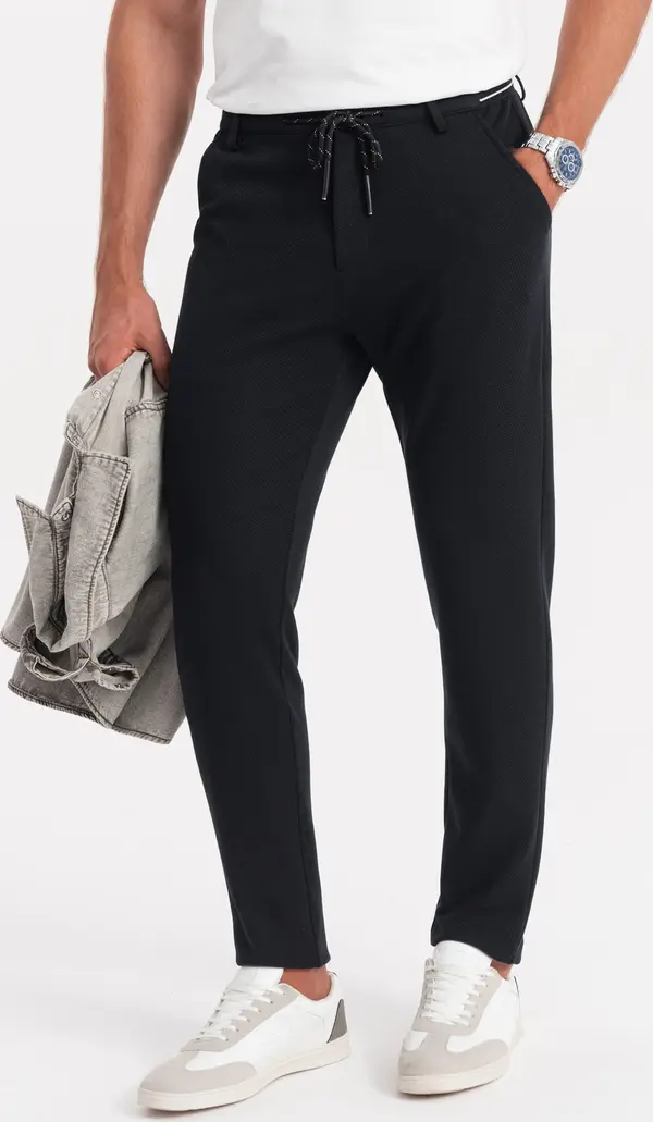 Ombre Ombre Men's knitted pants with elastic waistband - dark grey