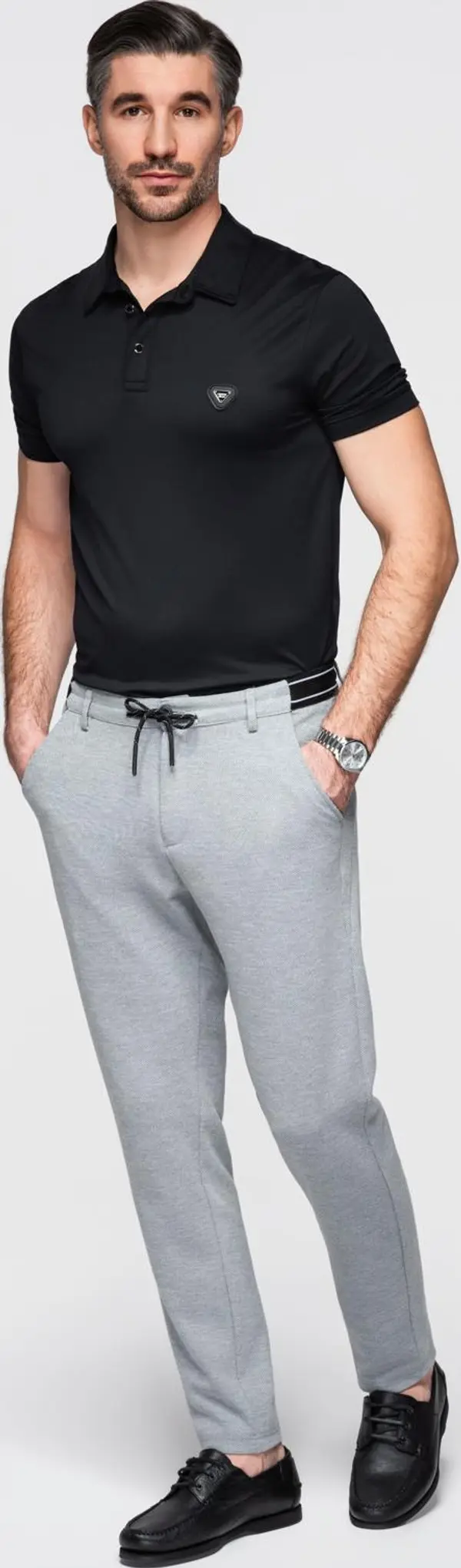 Ombre Ombre Men's knitted pants with elastic waistband - light grey