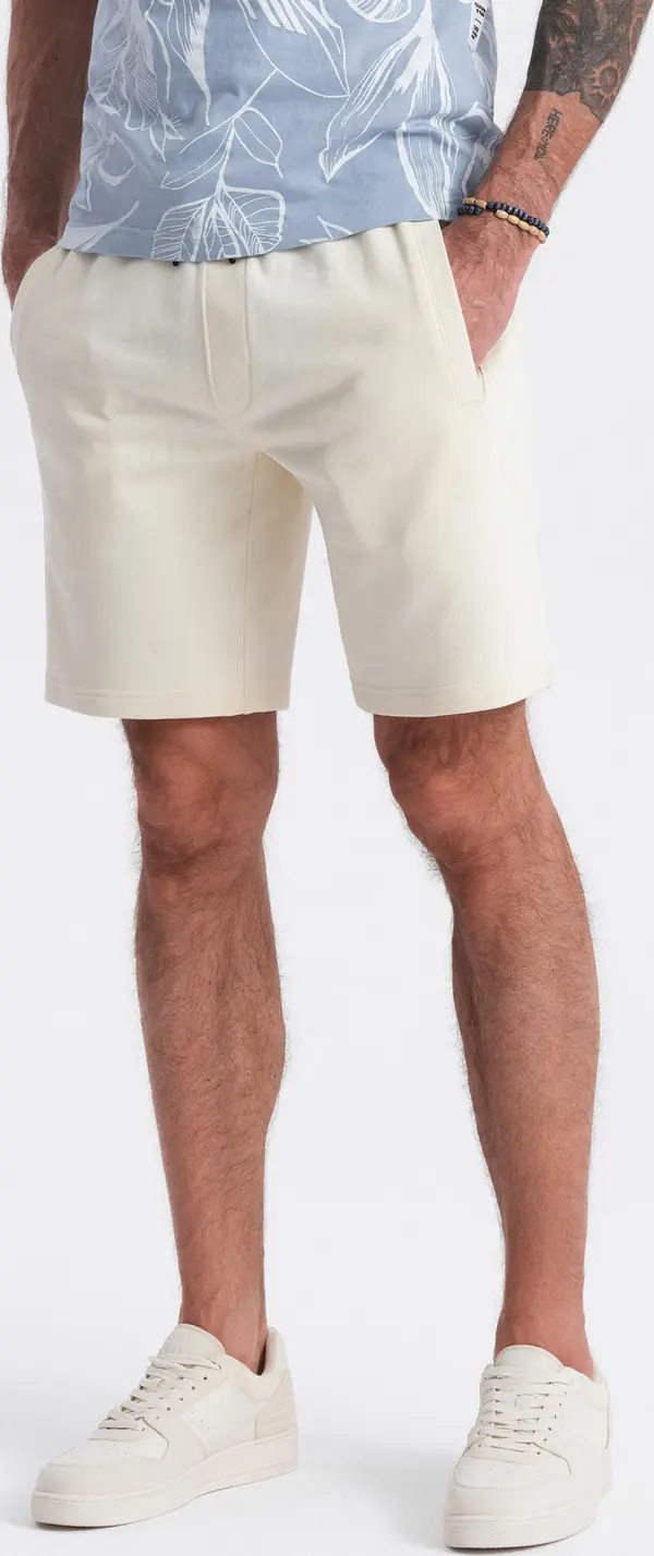 Ombre Ombre Men's knitted shorts with drawstring and pockets - cream