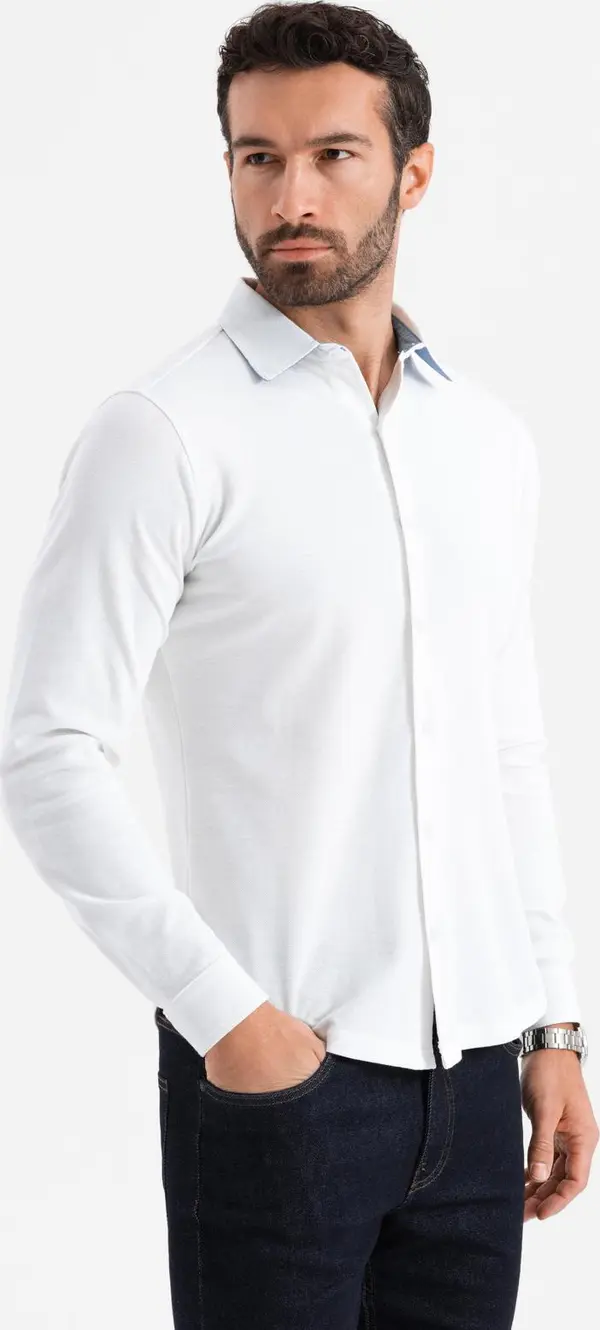 Ombre Ombre Men's knitted SLIM FIT long sleeve shirt - white