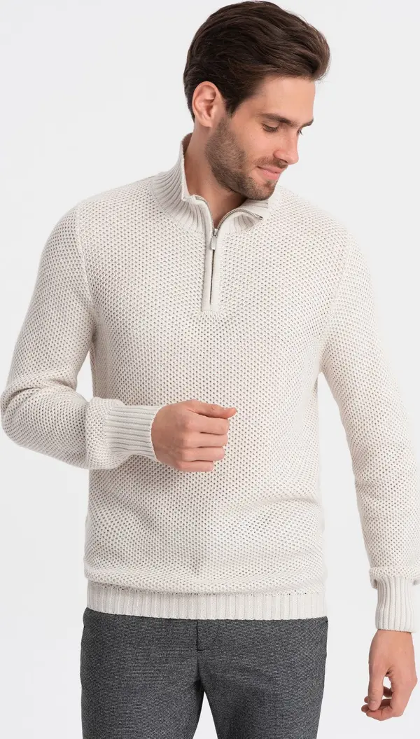 Ombre Ombre Men's knitted sweater with spread collar - cream
