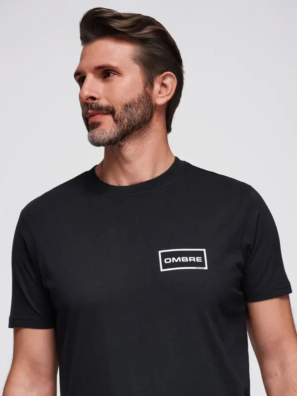Ombre Ombre Men's knitted t-shirt with printed REGULAR cut - black
