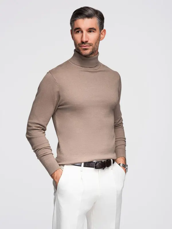 Ombre Ombre Men's knitted turtleneck with viscose - dark beige