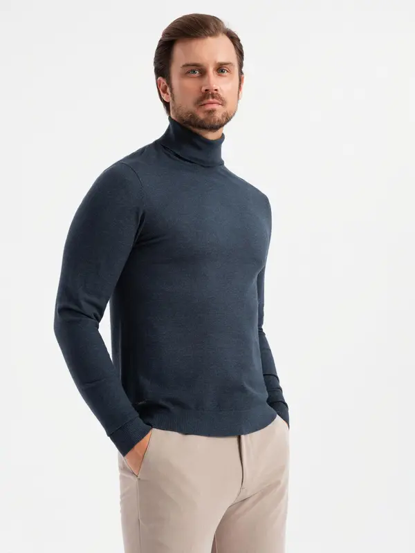 Ombre Ombre Men's knitted turtleneck with viscose - navy blue