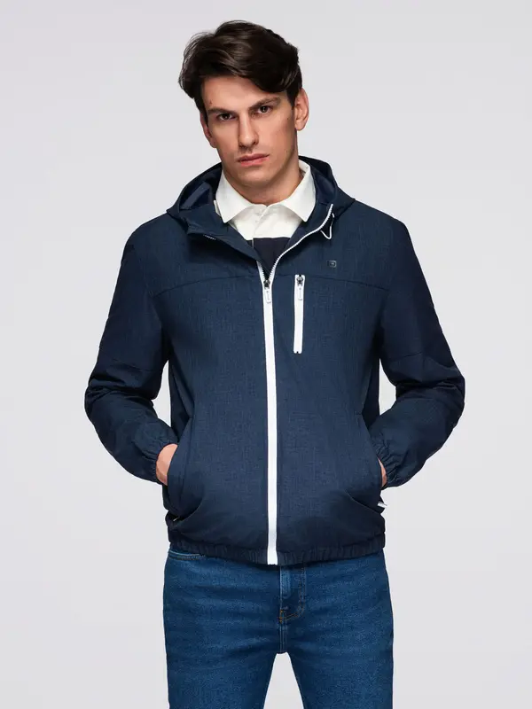 Ombre Ombre Men's lightweight sports jacket with fleece lining - navy blue