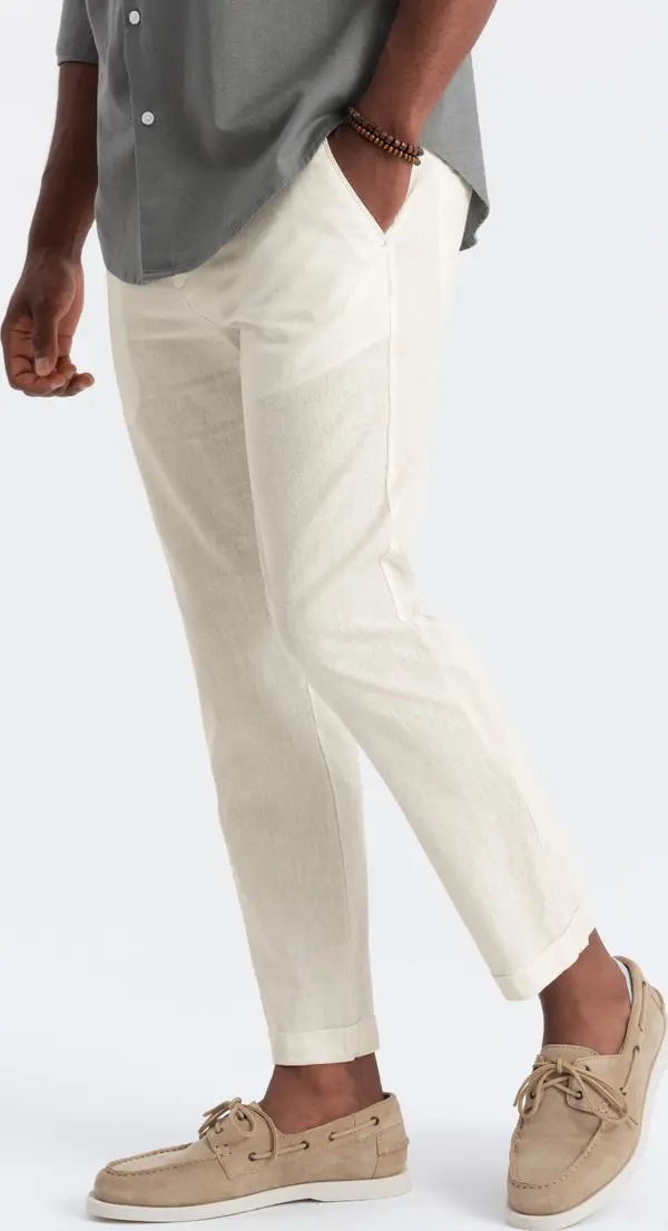Ombre Ombre Men's linen blend roll-up chino pants - cream