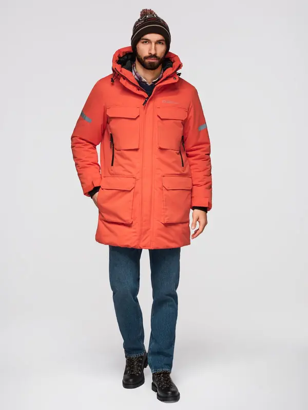 Ombre Ombre Men's long insulated jacket with reflective elements - orange