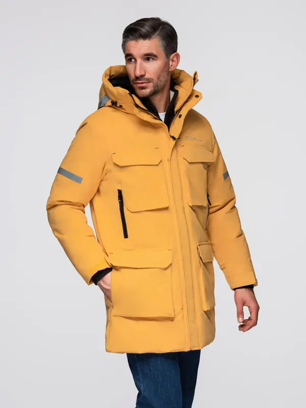 Ombre Ombre Men's long insulated jacket with reflective elements - yellow
