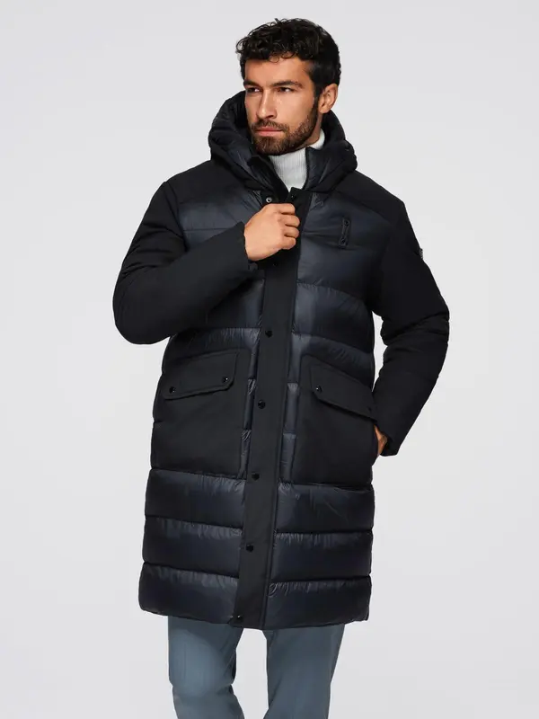 Ombre Ombre Men's long quilted jacket with large pockets - black