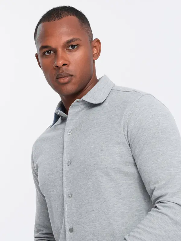 Ombre Ombre Men's long sleeve SLIM FIT knit shirt - grey