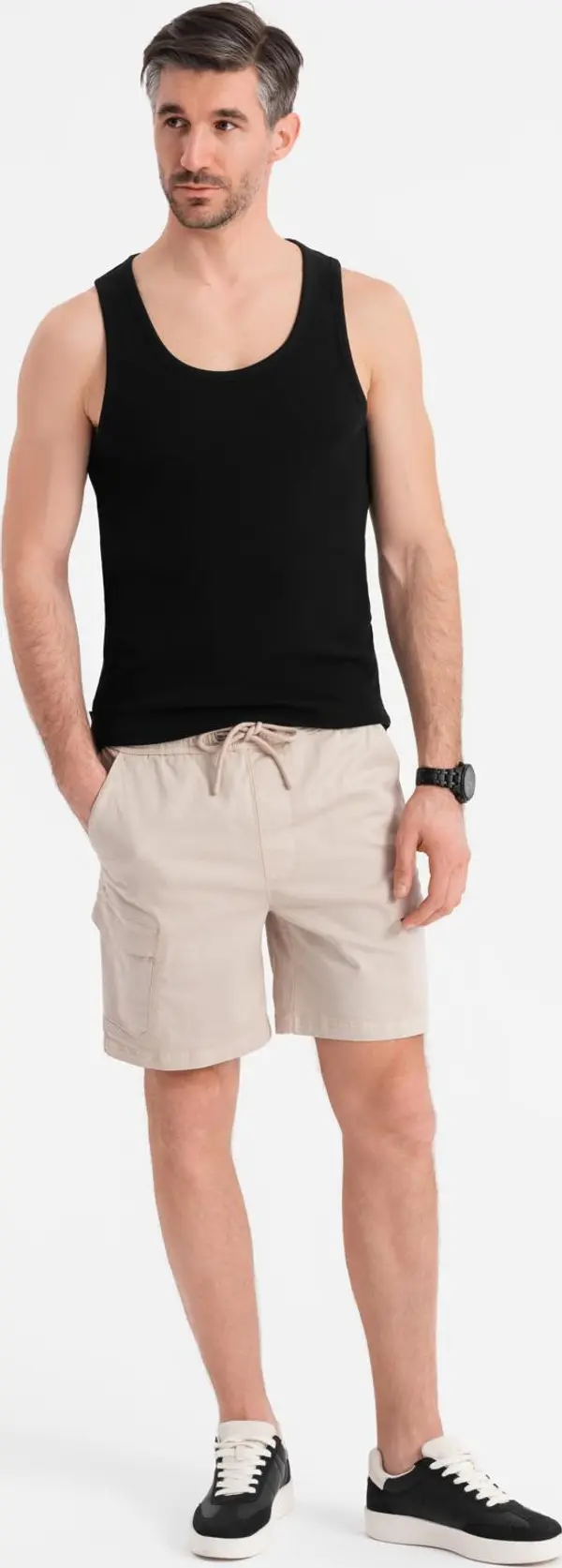Ombre Ombre Men's loose-fit shorts with cargo pockets - cream