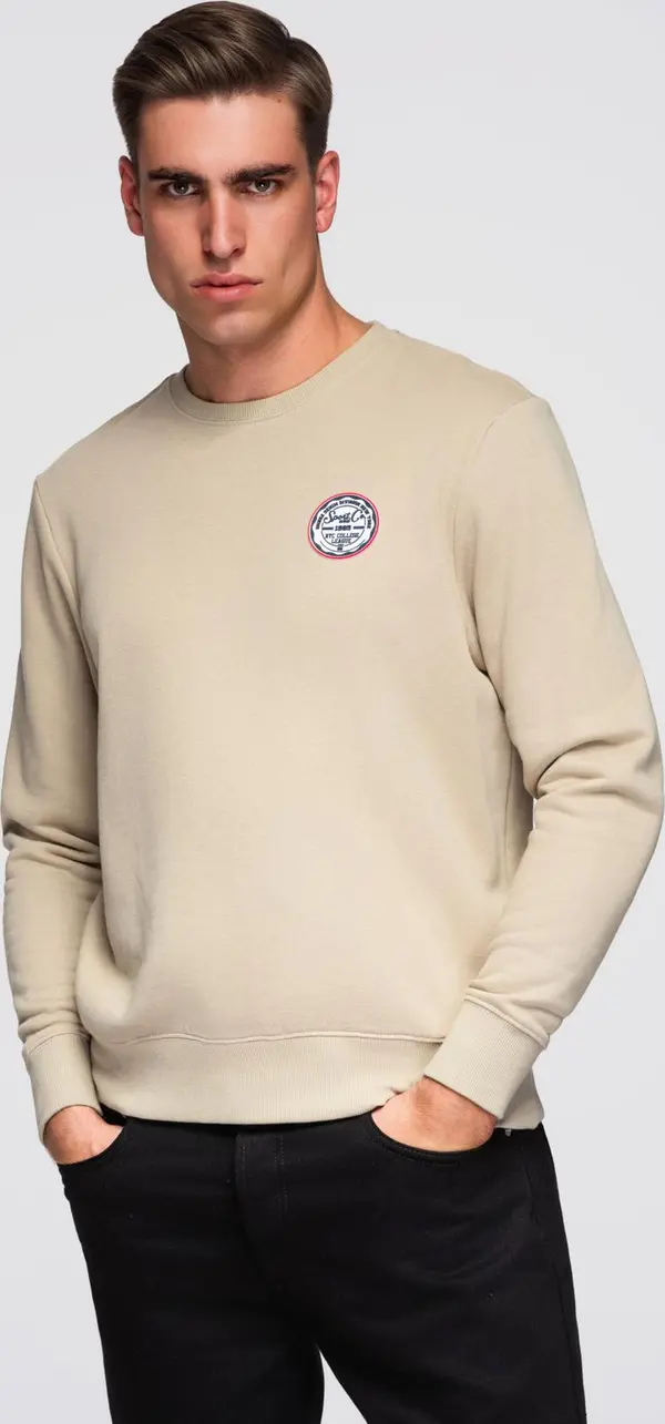 Ombre Ombre Men's non-stretch sweatshirt with college style patch - sand