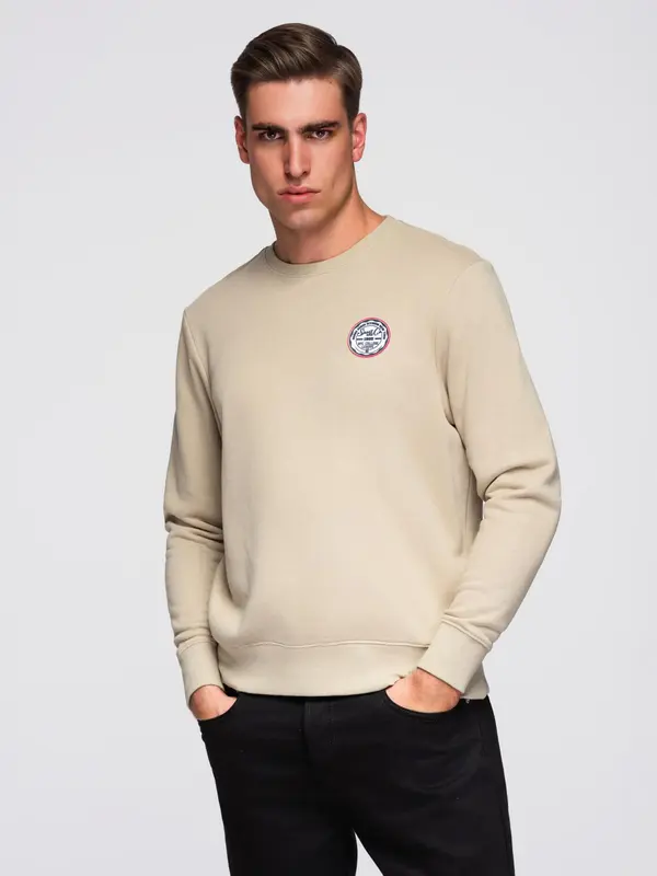Ombre Ombre Men's non-stretch sweatshirt with college style patch - sand