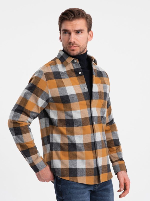 Ombre Ombre Men's plaid flannel shirt - yellow and black