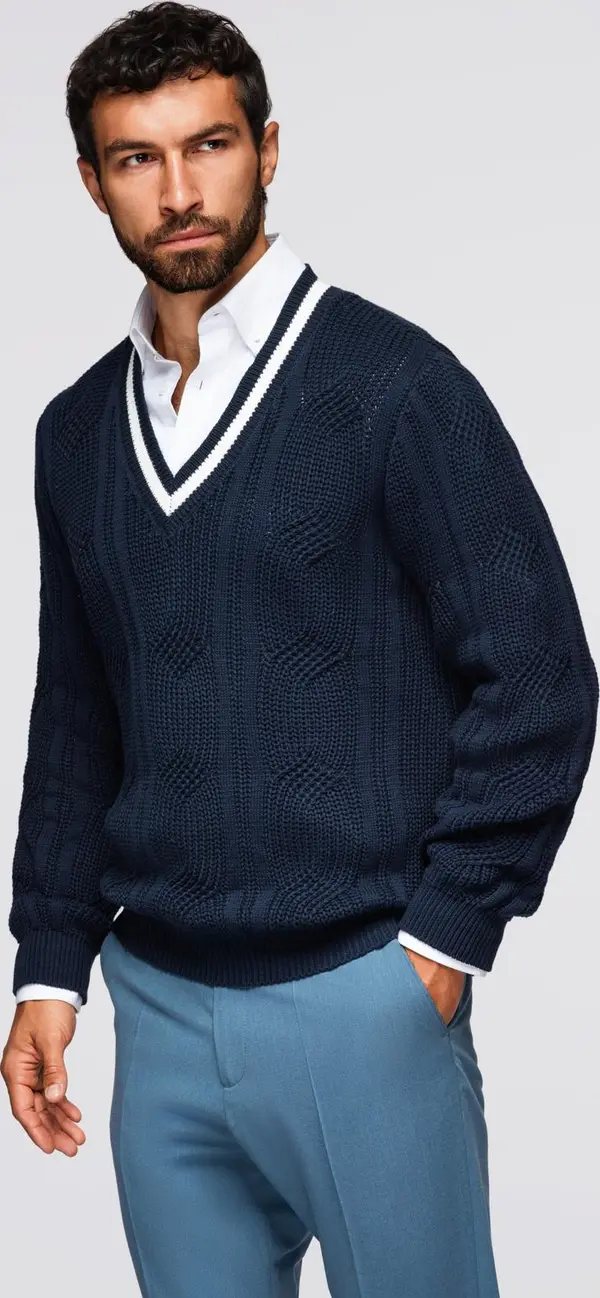Ombre Ombre Men's plaid sweater with crew neckline - navy blue