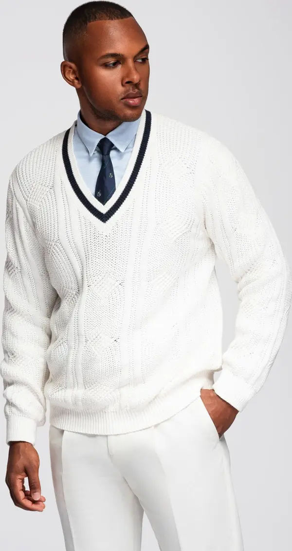 Ombre Ombre Men's plaid sweater with crew neckline - white