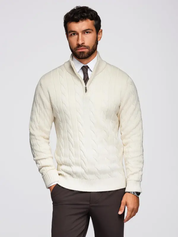 Ombre Ombre Men's plaid sweater with turtleneck zipper - cream
