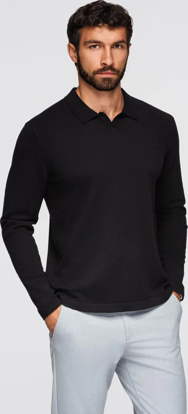 Ombre Ombre Men's polo sweater with embroidery on chest - black