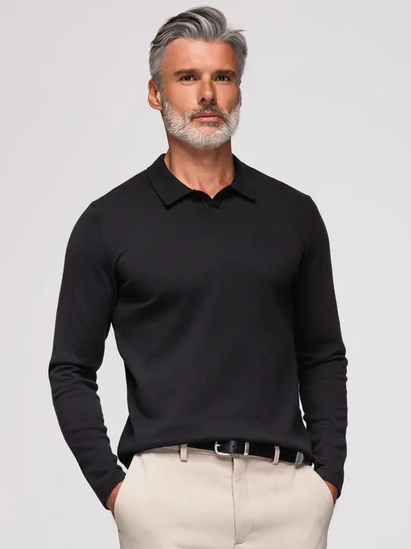 Ombre Ombre Men's polo sweater with embroidery on chest - black
