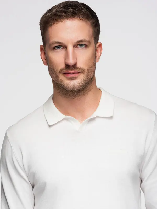 Ombre Ombre Men's polo sweater with embroidery on chest - white